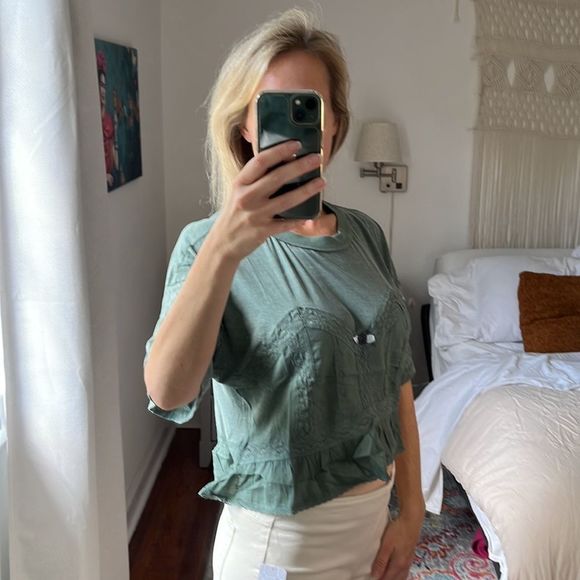 Free People Fall in Love Tee Washed Army Green Size Small - Picture 4 of 8